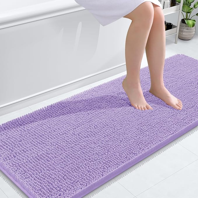 OLANLY Bathroom Runner Rugs 59x24, Soft Absorbent Chenille Bath Rugs, Rubber Backing Quick Dry, Machine Washable Long Bath Mats for Bathroom Floor, Tub and Shower, Home Decor Accessories, Lavender