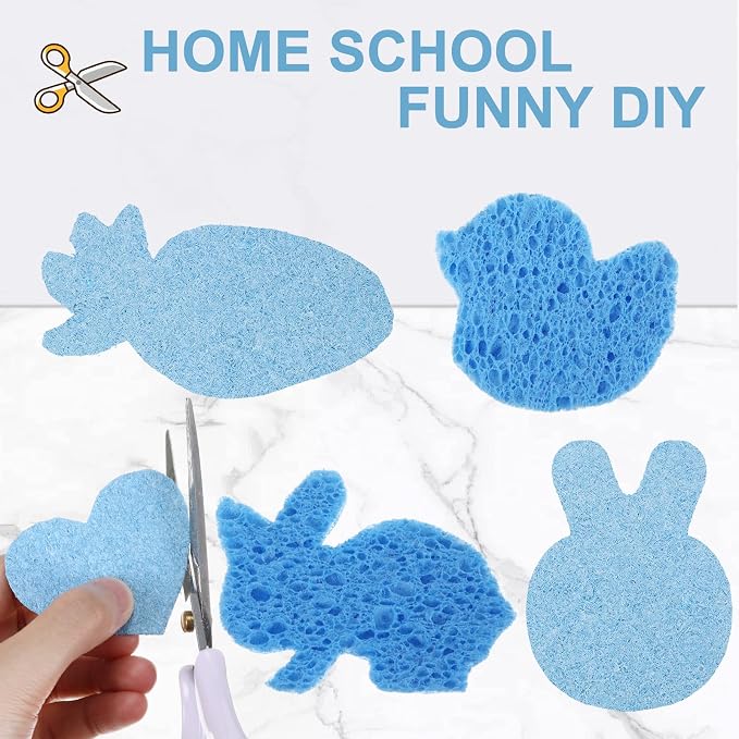 Zhengmy 100 Pieces Sponges Bulk Sponges Kitchen Compressed Sponge Natural Dish Sponge Compressed Wood Pulp Cleaning Without Scratching for Kitchen Bathroom, 3.9 x 2.4 x 0.12 Inch (Blue)