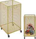 Laundry Basket, Large Rolling Fashion Laundry Basket, Dirty Clothes Hamper Cart with Wheels Metal Dorm Room Essentials for Laundry Room, Balcony, Bathroom, Bedroom, Kitchen (Gold, Square)