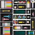 Vtopmart 25 PCS Office Desk Drawer Organizers Set, 4-Size Versatile Plastic Drawer Organizer Trays, Storage Bins for Desk Accessories Office Organizers and Storage, Bathroom, Makeup, Vanity, Black