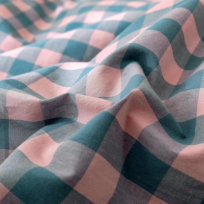 mixinni Pink Blue Purple Checkered Duvet Cover Set - Full Size, 3-Piece 100% Cotton Bedding Set, Soft & Breathable Geometric Plaid with Zipper Closure, Reversible Comforter Cover for All Seasons