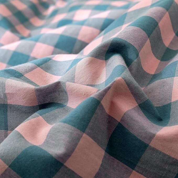 mixinni Plaid Duvet Cover Set Twin Purple - Soft Washed Cotton Modern Geometric Bedding Set with 2 Pillowcases, Pink Blue Gingham Grid Twin Duvet Cover for Men & Women, Soft & Lightweight
