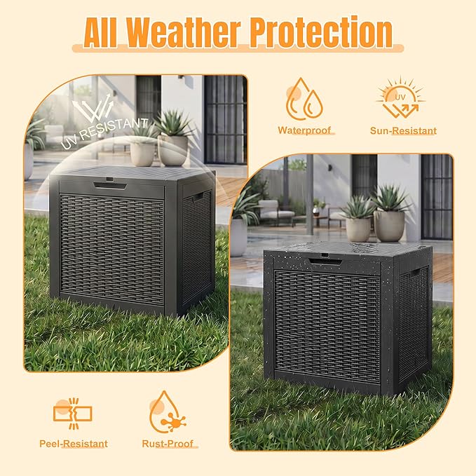 Outdoor Storage Box,38 Gallon Waterproof Resin Patio Deck Box | UV Resistant Lockable Package Delivery Bin, Toy Cabinet, Shoe & Garden Tools Storage, Ottoman, Indoor/Outdoor