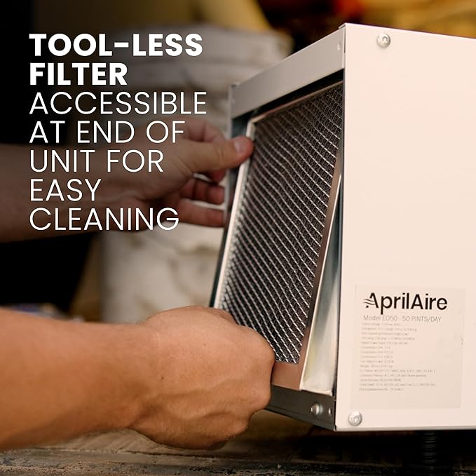 AprilAire E050PZ 50-Pint Professional-Grade, Whole-House Dehumidifier with drain hose for up to 1,600 Sq. Ft. with S86WMUPR Wi-Fi Thermostat, Drain Hose, Condensate Pump, Bracket, and Hanging Kit