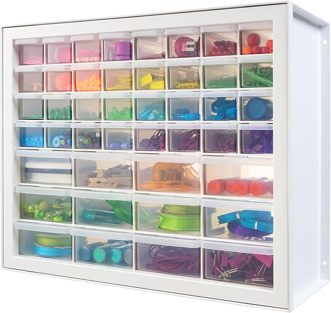 IRIS USA 44-Drawer Small Parts Organizer, Made in USA, Storage Drawers for Beads, Crafts, Building Bricks, Screws, Nuts, Bolts, Electronics, Hardware, Stackable Garage Storage Cabinet, White