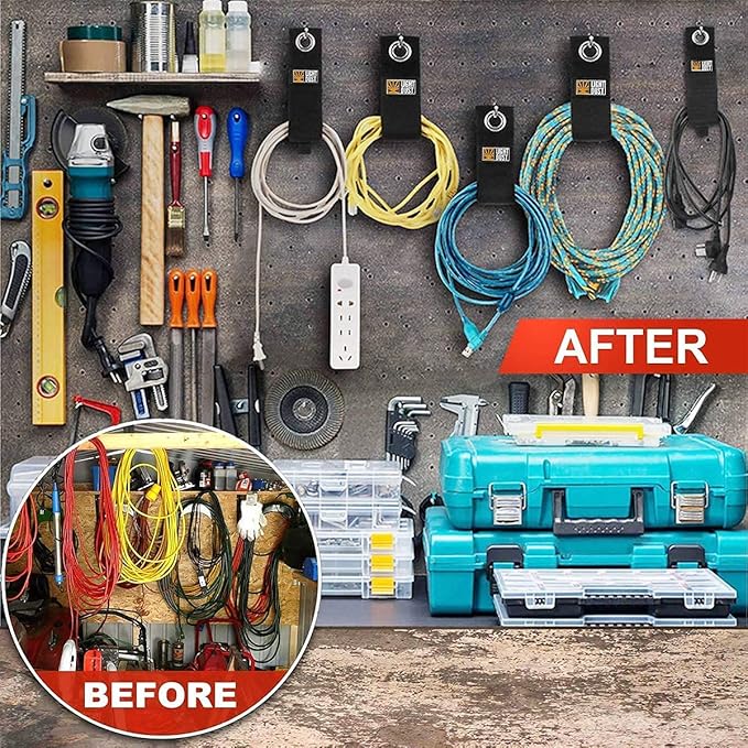 22PCS Heavy Duty Storage Straps Garage Hooks Tool Organizers and Fastening Straps Cord Wrap Keeper, Cable Straps for Cords, Hoses, Rope, RV, Boat, Garage Storage and Organization