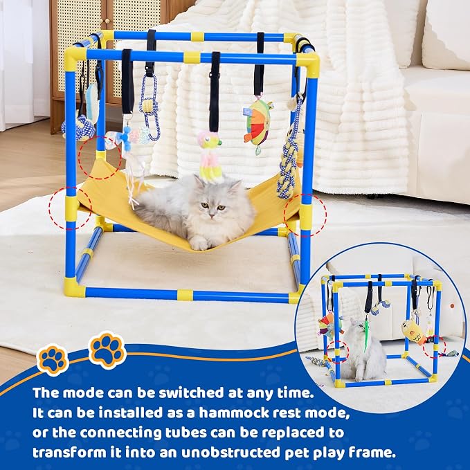 Puppy Play Gym with 12 Hanging Toys, 2-in-1 Dog Play Gym & Hammock, Adjustable Puppy Enrichment Toys for Small Dogs/Cat, Interactive Activity Center, Indoor Playground for Teething (23.6")
