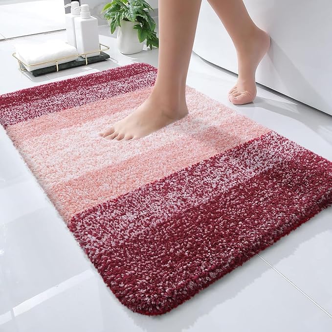 OLANLY Small Bathroom Rugs Mat 24x16, Extra Soft Absorbent Microfiber Bath Rugs, Rubber Backing, Quick Dry, Machine Washable Bath Mats for Bathroom Floor, Tub and Shower, Home Decor Accessories, Red