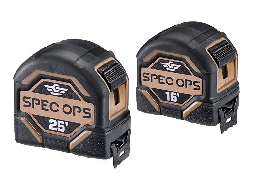 Spec Ops Tools Tape Measure for Measuring & Layout, 1 1/8" Double-Sided Blade and Military-Grade Composite Case, 16 Foot + 25 Foot