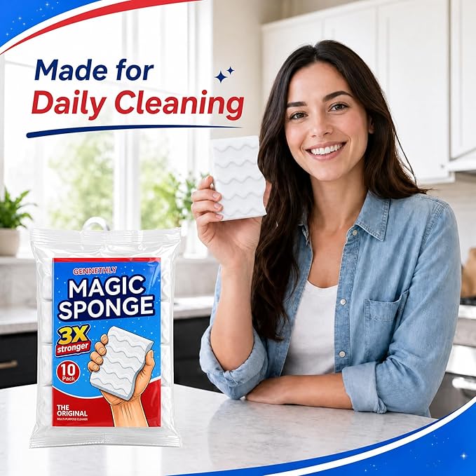 3X Density Magic Sponge Eraser, 10 Pack Melamine Sponge Cleaning Eraser Bulk, White Foam Magic Clean, Household Cleaning Sponges mr for Kitchen, Bathroom, Bathtub, Sink, Shoes & Wall Cleaner