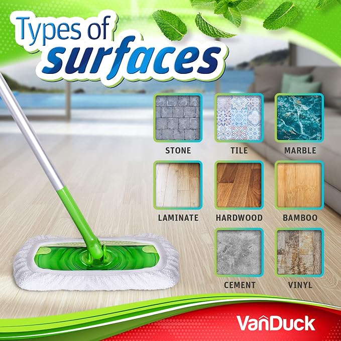 VanDuck Reusable 100% Cotton Mop Pads Compatible with Swiffer Sweeper (8-Pack), Terry Cloth Mop Covers Washable for Wet Mopping and Floor Cleaning (Handle is Not Included)