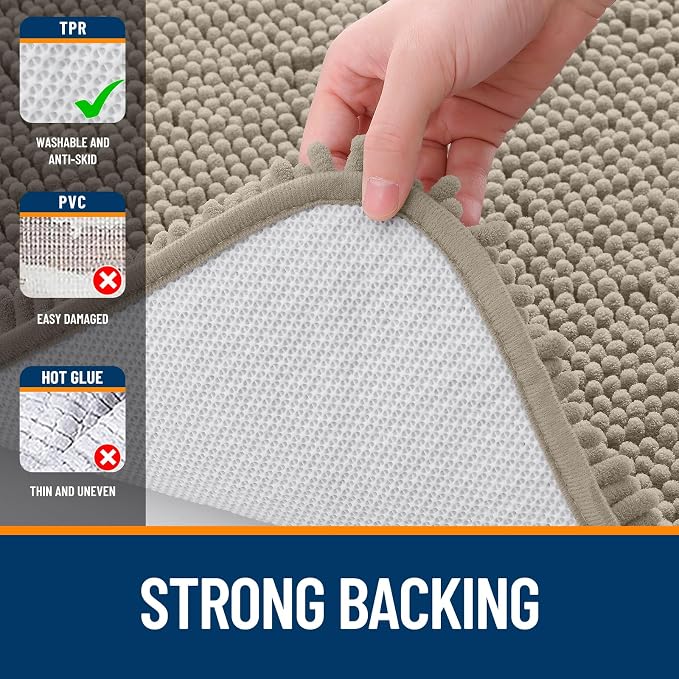 OLANLY Bathroom Runner Rugs 47x20, Soft Absorbent Chenille Bath Rugs, Rubber Backing Quick Dry, Machine Washable Long Bath Mats for Bathroom Floor, Tub and Shower, Home Decor Accessories, Warm Taupe