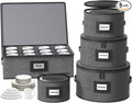 Aokeyee 5-Piece China Storage Containers Set, Hard Shell Moving Boxes for Dishes, Plates & Mugs – Dinnerware Organizer with Soft Felt Dividers, Sturdy Handles & Zippers, Grey