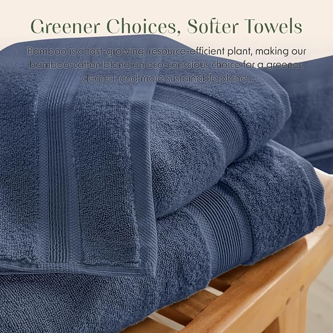 Luxury Bamboo Rayon Oversized Bath Towel Set | 2-Pack | Ultra Soft | Blue | 35% Bamboo Rayon - 65% Zero Twist Cotton | Absorbent Quick-Dry Towels for Bathroom | Ultra Soft | OEKO-TEX Standard 100