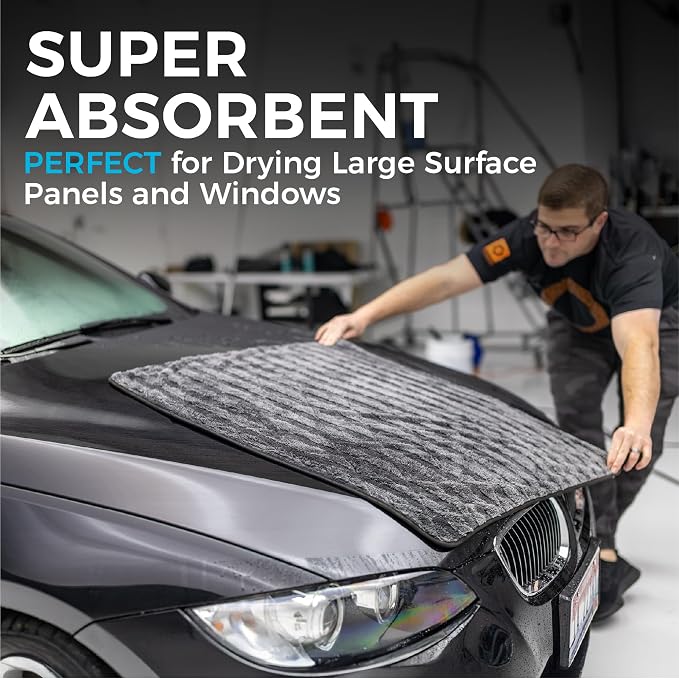 The Rag Company Gauntlet Car Drying Towel, Ultra-Absorbent 70/30 Blend Korean Microfiber, Dries Vehicles Faster Without Scratching, 900 GSM, 30x36 Inches, Ice Grey/Grey, 1-Pack