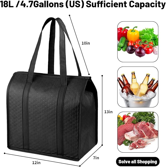 10 Pack Cooler Grocery Tote Bags, 18L Zipper Closure Handbags | reusable insulated storage, retain temperature, great for beach trips, camping, picnic, daily grocery & food delivery