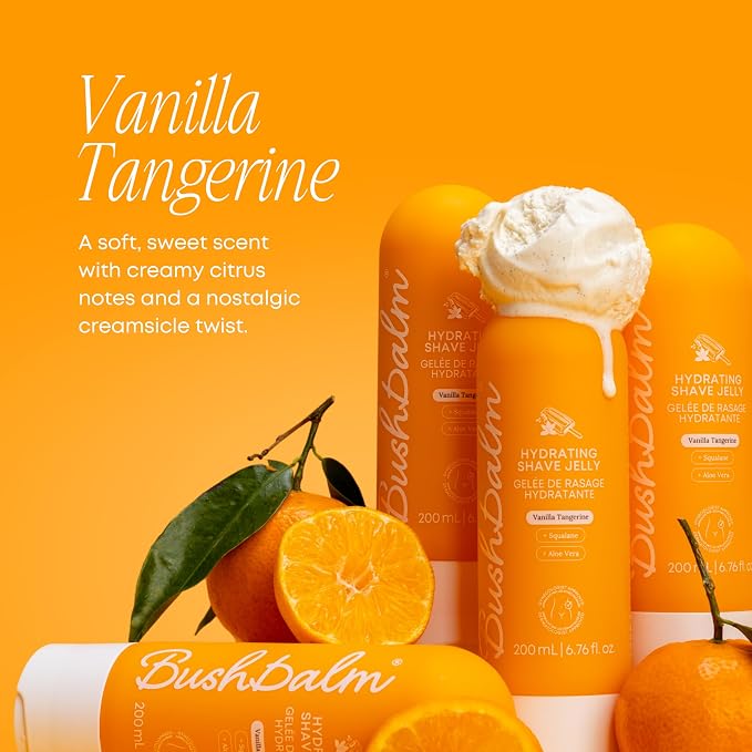 Bushbalm Hydrating Shave Jelly – Smooth and Hydrating Shaving Gel for Women - Squalane and Aloe Vera, Helps With Post Shave Redness – 200ml Vanilla Tangerine