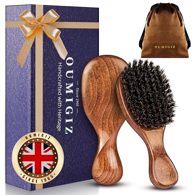 Small Boar Bristle Hair Brush Since 1965 British Craftsmanship, Handmade Natural Wooden Mini Hairbrush/Beard Brush, Pure Soft Bristles Gentle Detangling Women Men Kids Thin Fine Hair, Smooth & Shine