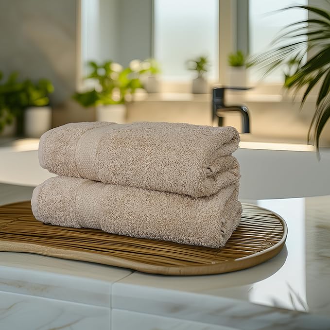 Large Bath Towels Set of 6 – 100% Cotton Terry – 24" x 50" – Quick Dry, Soft & Highly Absorbent – Beige Towels for Bathroom, Gym, Spa, Pool & Daily Use