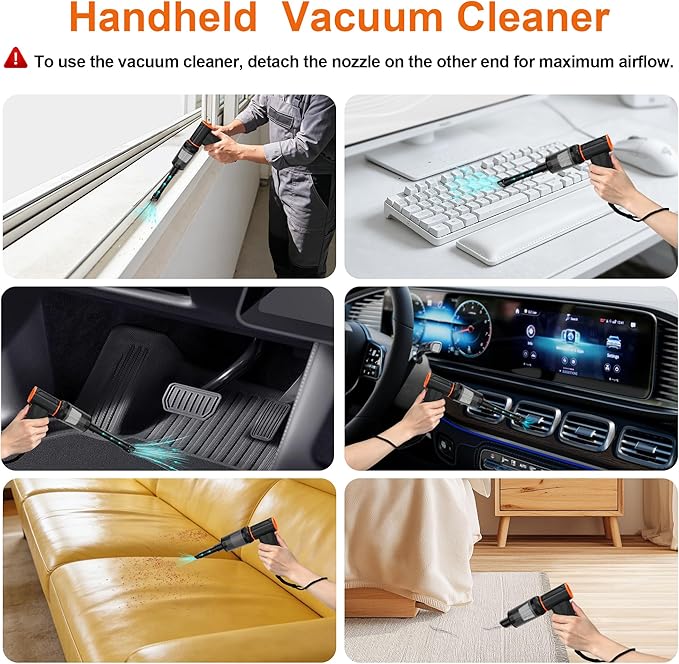 F32MAX Compressed Air Duster-150,000RPM Super Power Electric Air Duster and Vacuum Cleaner & Bag Vacuum Sealer 3-in-1，for PC Keyboard Cleaning, Car Interior Cleaning.
