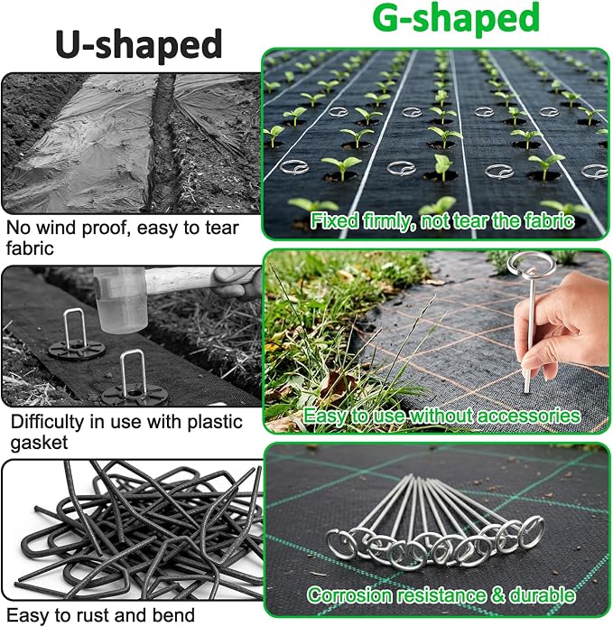 100 Pcs 6-Inch Heavy Duty Landscape Staples - Thickened G-Shaped Galvanized Steel Pins, Rust-Resistant for Weed Barrier Fabric, Erosion Control, Ground Cover & All Landscaping Projects