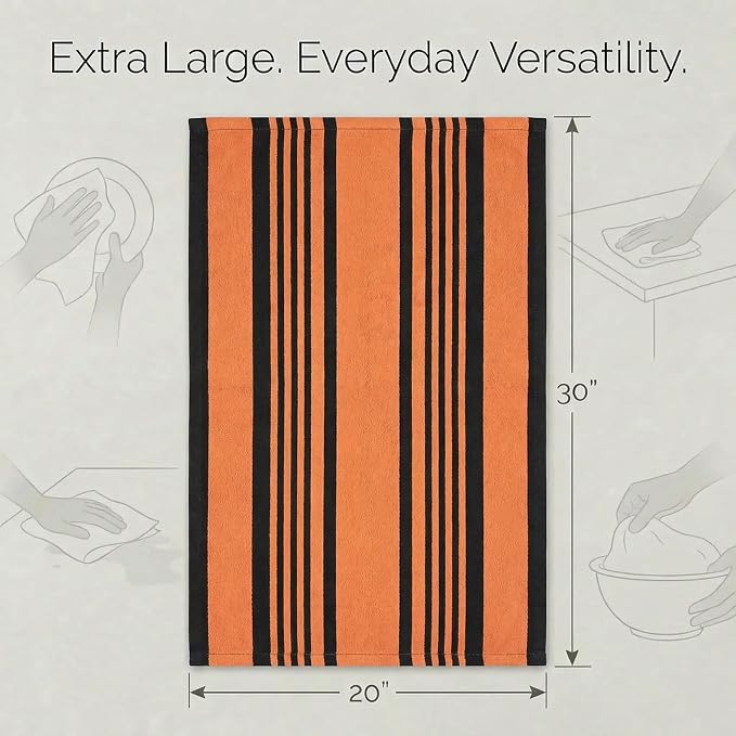 Urban Villa Kitchen Towels Cotton Dish Towels 20”x30” (Set of 6) Orange Blk