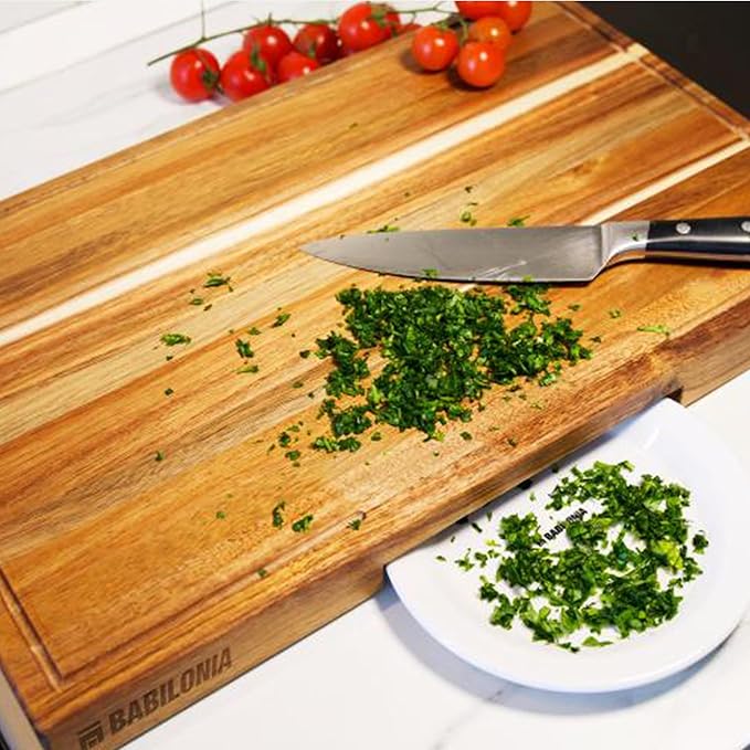 Acacia Wood Cutting Board for Kitchen, Thick Non Toxic Butcher Block | Hard Wood Edge Grain With Juice Groove 25" x 15" (Thick 1.7") Professional Heavy Duty Wooden Chopping Board (Oil Included)