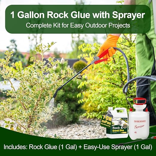 Teexpert Rock Glue for Landscaping with Sprayer – 1 Gallon, 10000 mPa·s High Viscosity Gravel Glue, Strong Bond for Pea Gravel, River Rock & Stone, Perfect for Walkways, Patios & Driveway Borders