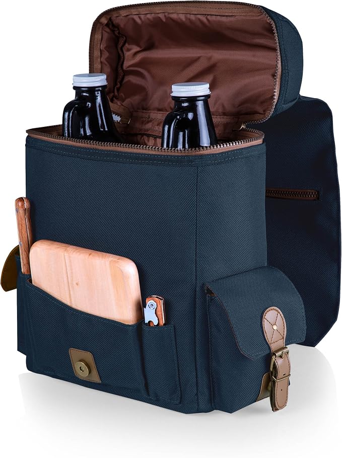 LEGACY - a Picnic Time brand Moreno 3-Bottle Wine & Cheese Tote, Padded Wine Carry Tote Bag with Handle and Adjustable Shoulder Strap, (Navy Blue)