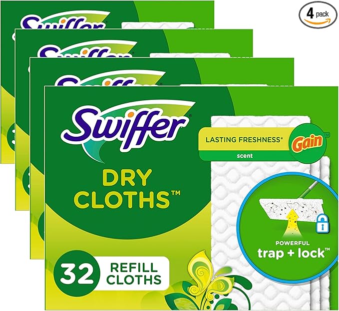 Swiffer Sweeper Dry Sweeping Cloth Refills,Gain Original,32 Count (Pack of 4)