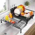 Urackify Expandable Sink Dish Drying Rack for Kitchen Counter, 1-Tier Black | Large Dish Racks, Sink Dish Drainer, Rustproof Dish Strainer with Utensil Holder, 12.3"-20.5" L x 15"W