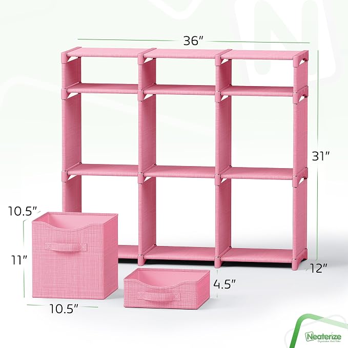 Cube Storage Organizer with 9 Storage Bins Included – Storage Cubes for Home Organization, Toy Storage, Office Storage, Living Room Storage, and General Storage Solution (Pink)