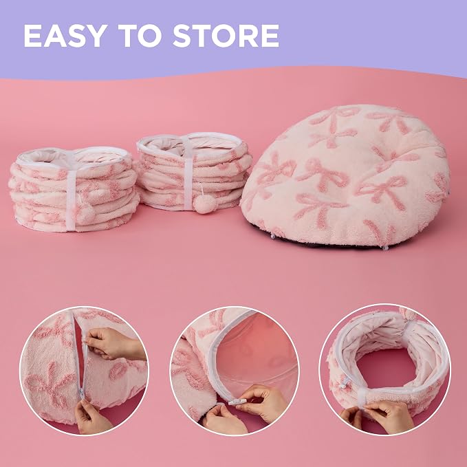 Lesure Large Cat Tunnel Bed - Cute Donut Bed for Indoor Cats with Washable Circle Cushion, Round Pet Peekaboo Cave Toy for Multi Kitten/Puppy/Rabbit, Large Pink Taffy