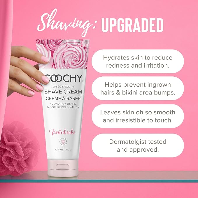 Coochy Shave Cream - Moisturizing Shave Lotion - Gentle Intimate Shaving Cream - For Bikini Area, Underarms, Legs & More - Rash-Free, Hydrating Formula - Frosted Cake, 7.2 oz