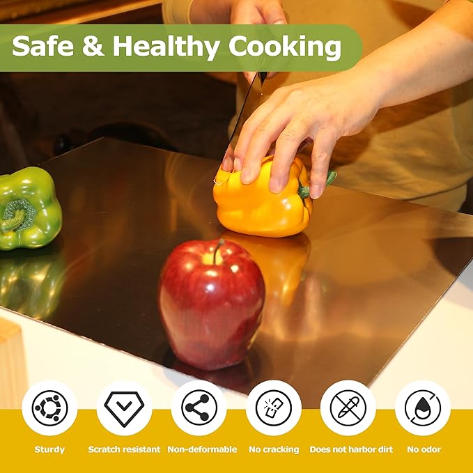 OTAVILEM Cutting Board for Kitchen, Food Grade Stainless Steel Cutting Board Non Toxic, Metal Chopping Board for Veggies, Meat, Fruits, Bread and Baking 15.7"L x 15.7"W