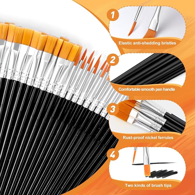 AROIC Small Paint Brushes Bulk,80 Pcs Black Nylon Hair Paint Brushes for Kids Flat Tip Round Acrylic Paint Brush Sets,Acrylic Paint Brush for Classroom Oil Watercolor Face Painting Touch Up