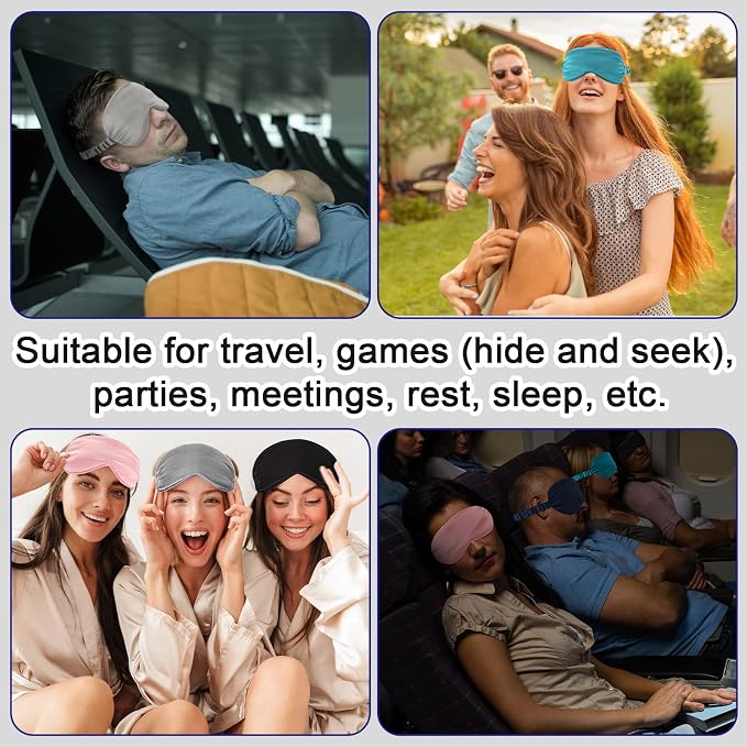 Newcotte 50 Pcs Silk Sleep Eye Mask for Sleeping Adjustable Elastic Strap Blackout Smooth Soft No Pressure Eye Covers for Women and Men Comfortable Blindfolds (Black, Gray, Green, Pink, Navy Blue)