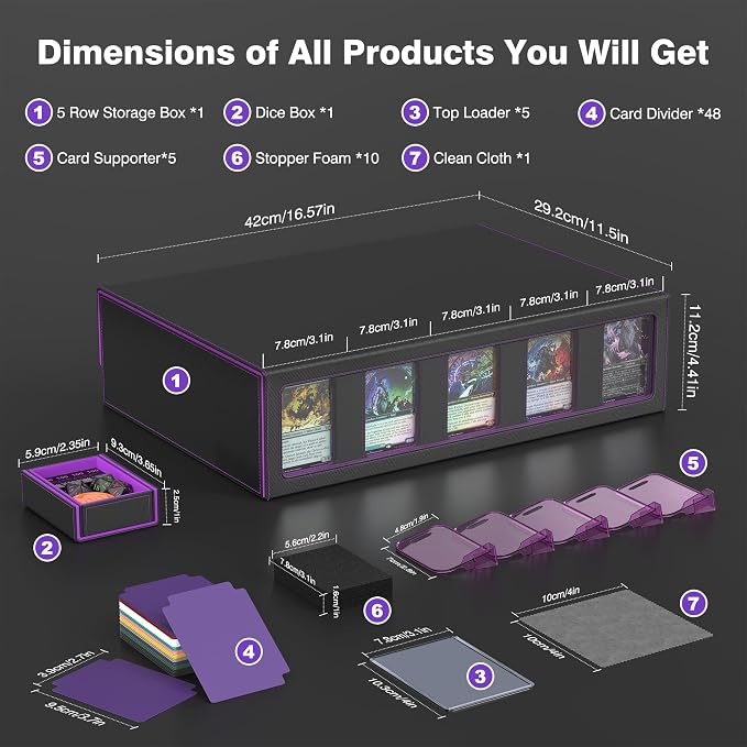 Kabinka Trading Card Storage Box with Handle & Mechanical Latch,5-Row 3900+ Commander MTG Card Case with Sealed Window,Top Loaders Organizer Deck Box for MTG/TCG/PTCG/Sports Cards (Black Purple)