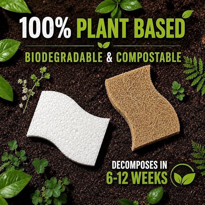 Kaidaa Set of 5 Natural Kitchen Sponges | 100% Coconut Coir Scrubber Sponge for Dishwashing | Eco Friendly, Non Toxic & Biodegradable Cleaning Sponges for Kitchen | Long-Lasting Dish Scrub Pads