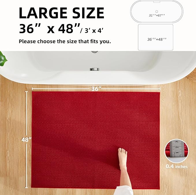 TYUU Large Christmas Bathroom Rugs Non Slip Washable Bath Rugs Super Absorbent Bathroom Rug Thin Quick Dry Low Pile Bath Mats, Red 36"x48"