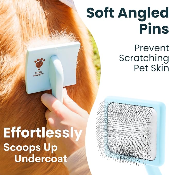 Slicker Brush for Dogs - Long Pin for Poodles, Doodles & Long Haired Dogs, Deshedding & Dematting Tool, Slicker Dog Brushes for Grooming (3 Baby Blue, Flat Large Bundle)
