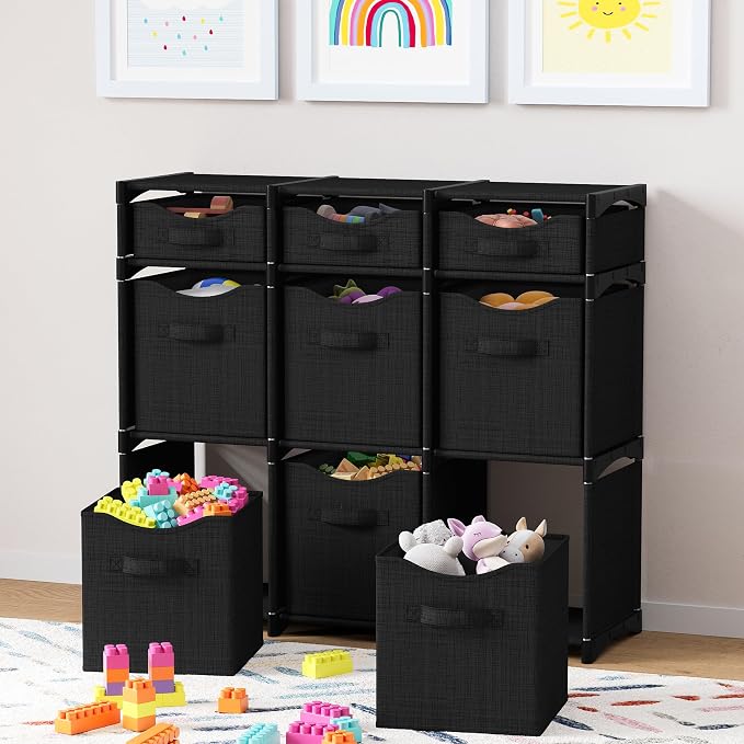 Cube Storage Organizer with 9 Storage Bins Included – Storage Cubes for Home Organization, Toy Storage, Office Storage, Living Room Storage, and General Storage Solution (Black)