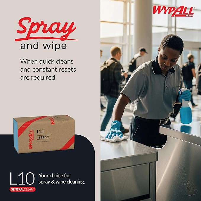 WypAll GeneralClean L10 Cloths Light Cleaning Wipes (05120), Windshield Towels, Bulk Paper Wipers, Blue (16 Packs of 140 Sheets, 2,400 Sheet Total)