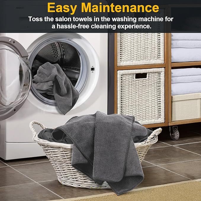 UNIMADE Salon Towels 48 Pack, Super Soft Microfiber Gym Towels | Highly Absorbent Hair-Drying Cloth for Gym, Bath, Spa Use and Home Beauty Care - Grey (16x29 inch)