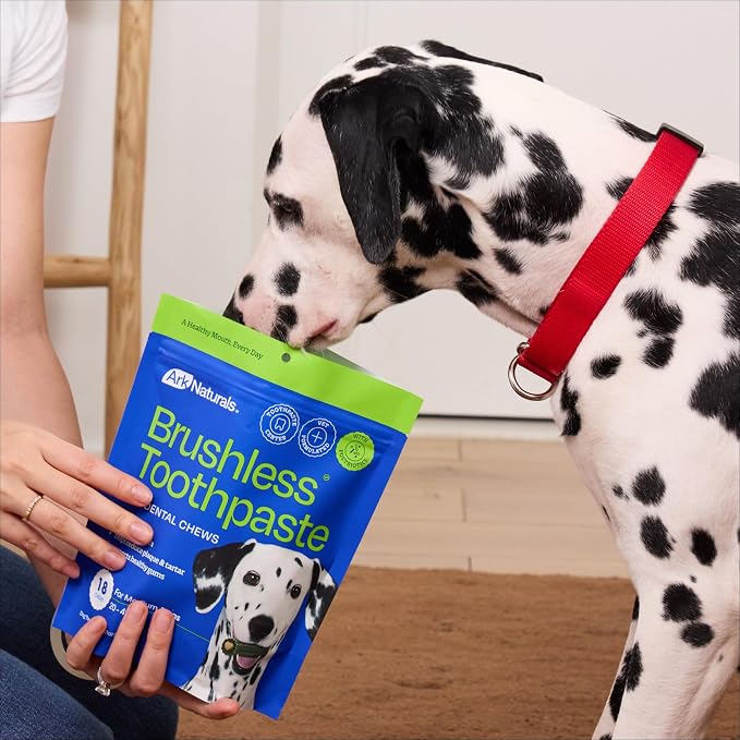 Ark Naturals Brushless Toothpaste Dog Dental Chews - Medium Breeds (60 ct) | Vet Formulated Dog Dental Chew with Toothpaste Center - Freshens Breath, Reduces Plaque & Tartar