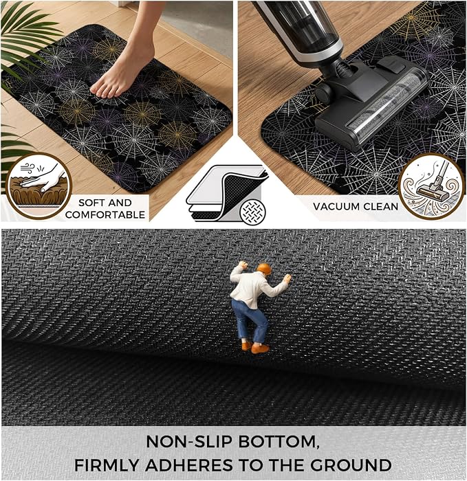 Black Halloween Bathroom Rugs Non Slip Washable Bath Mat Absorbent Front Door Mat Purple White Yellow Net Classic Black Indoor Doormat for Kitchen Entryway Shower Decor Accessories 31.5"x47.2"