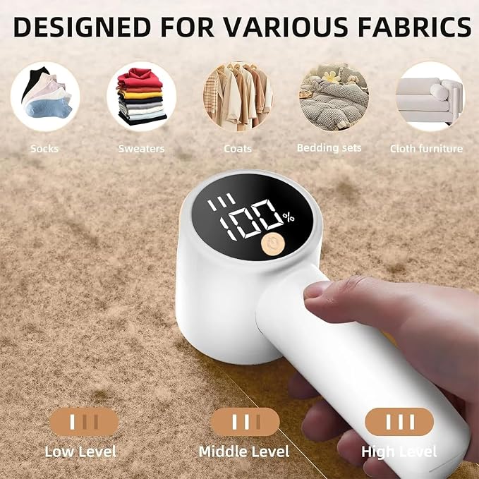 Sissty Rechargeable Fabric Shaver, Sissty Lint Remover, Sissty Fabric Shaver, Sissty Rechargeable Fabric Shaver for Clothing, Couch Fabric Pilling Remover with 3 Speeds and LED Display (White)