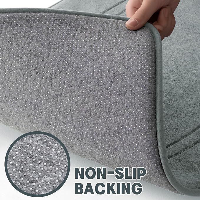 YIHOUSE Light Grey Memory Foam Bathroom Rug Set, 5 Piece Absorbent NonSlip Bath Mat for Bathroom, Washable Dry Quickly