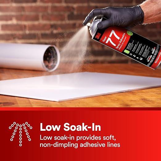 3M Super 77 Multipurpose Spray Adhesive, Low VOC, Bonds Paper, Corrugated Board, Fabric, Foam, Wood, Clear Glue, 24 floz (Net Wt 18.0 oz), 1 Can