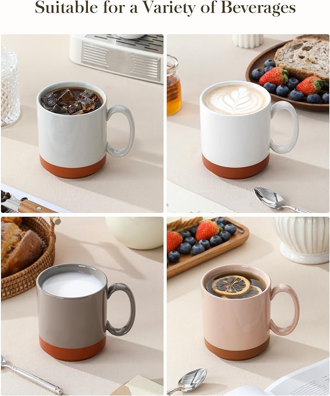 MALACASA 16oz Ceramic Coffee Mugs Set of 4, Stackable Coffee Cups with Straight-Sided Design, Mugs for Coffee, Latte, Tea, Hot Chocolate, Cappuccino and Cocoa, Microwave & Dishwasher Safe, Multicolor
